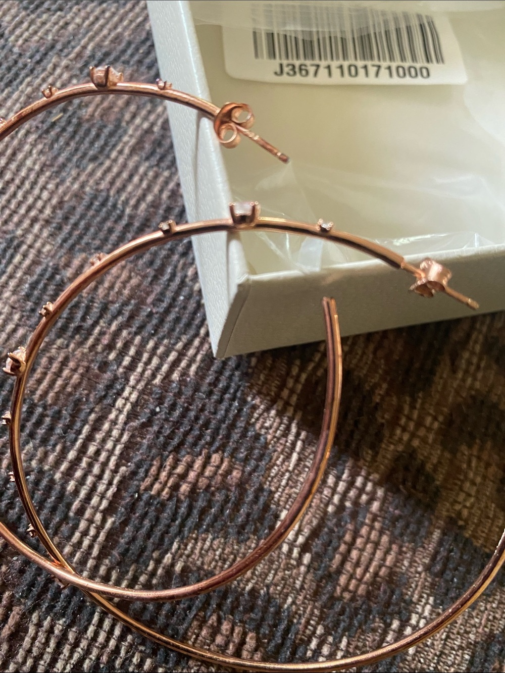 Diamonique Rose Gold Hoop Earrings with Sparkling Accents - Picture 3 of 8